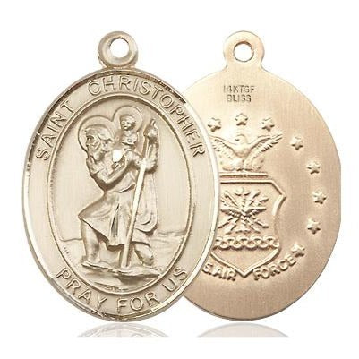 St. Christopher Air Force Medal Necklace - 14K Gold Filled - 1 Inch Tall x 3/4 Inch Wide with 18" Chain