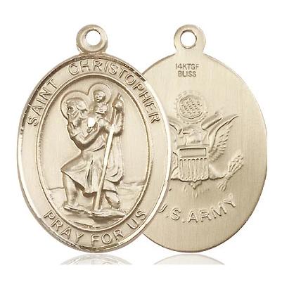 St. Christopher Army Medal Necklace - 14K Gold Filled - 1 Inch Tall x 3/4 Inch Wide with 18" Chain