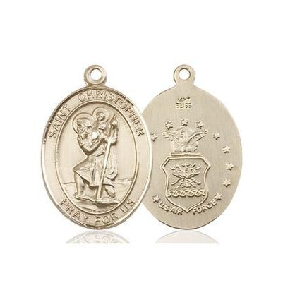 St. Christopher Air Force Medal - 14K Gold - 1 Inch Tall x 3/4 Inch Wide