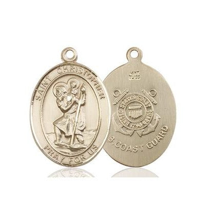 St. Christopher Coast Guard Medal - 14K Gold - 1 Inch Tall x 3/4 Inch Wide