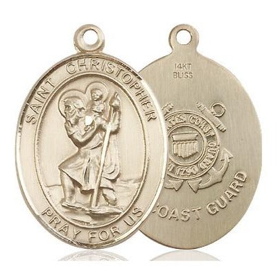 St. Christopher Coast Guard Medal - 14K Gold - 1 Inch Tall x 3/4 Inch Wide