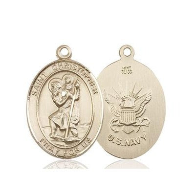 St. Christopher Navy Medal - 14K Gold - 3/4 Inch Tall x 1/2 Inch Wide