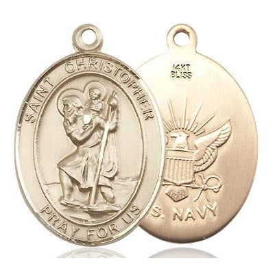 St. Christopher Navy Medal - 14K Gold - 3/4 Inch Tall x 1/2 Inch Wide