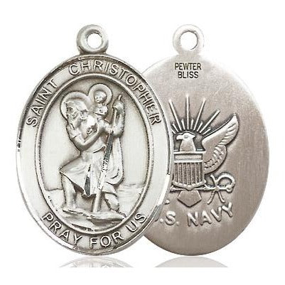 St. Christopher Navy Medal - Pewter - 1 Inch Tall x 3/4 Inch Wide