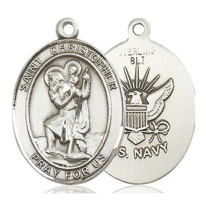 St. Christopher Navy Medal - Pewter - 1 Inch Tall x 3/4 Inch Wide
