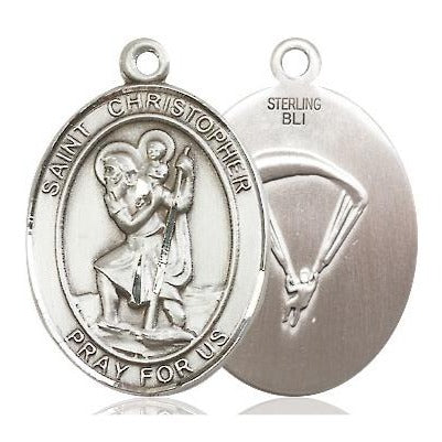 St. Christopher Paratrooper Medal - Sterling Silver - 1 Inch Tall x 3/4 Inch Wide