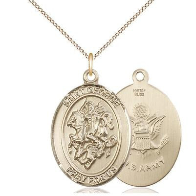 St. George Army Medal Necklace - 14K Gold Filled - 1 Inch Tall x 3/4 Inch Wide with 18" Chain
