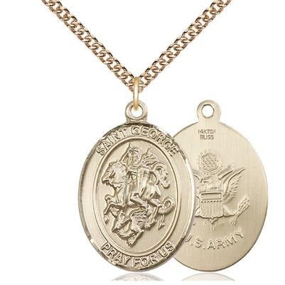 St. George Army Medal Necklace - 14K Gold Filled - 1 Inch Tall x 3/4 Inch Wide with 24" Chain