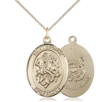 St. George Coast Guard Medal Necklace - 14K Gold Filled - 1 Inch Tall x 3/4 Inch Wide with 18" Chain