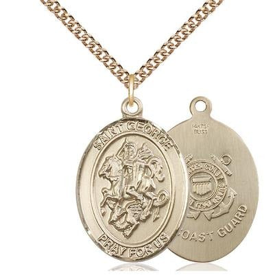 St. George Coast Guard Medal Necklace - 14K Gold Filled - 1 Inch Tall x 3/4 Inch Wide with 24" Chain