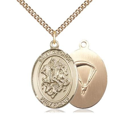 St George Paratrooper Medal Necklace - 14K Gold Filled - 1 Inch Tall x 3/4 Inch Wide with 24" Chain