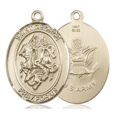 St. George Army Medal Necklace - 14K Gold - 1 Inch Tall x 3/4 Inch Wide with 24" Chain