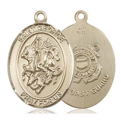 St. George Coast Guard Medal Necklace - 14K Gold - 1 Inch Tall x 3/4 Inch Wide with 18" Chain