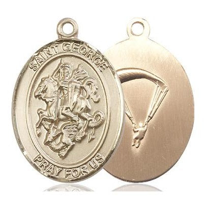 St. George Paratrooper Medal Necklace - 14K Gold - 1 Inch Tall x 3/4 Inch Wide with 24" Chain