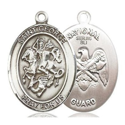 St. George National Guard Medal Necklace - Sterling Silver - 1 Inch Tall x 3/4 Inch Wide with 24" Chain