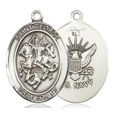 St. George Navy Medal Necklace - Sterling Silver - 1 Inch Tall x 3/4 Inch Wide with 18" Chain