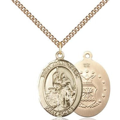 St. Joan of Arc Air Force Medal Necklace - 14K Gold Filled - 1 Inch Tall x 3/4 Inch Wide with 24" Chain