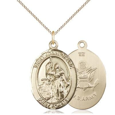 St. Joan of Arc Army Medal Necklace - 14K Gold Filled - 1 Inch Tall x 3/4 Inch Wide with 18" Chain