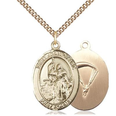 St. Joan of Arc Paratrooper Medal Necklace - 14K Gold Filled - 1 Inch Tall x 3/4 Inch Wide with 24" Chain