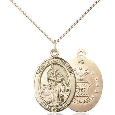 St. Joan of Arc Air Force Medal Necklace - 14K Gold - 1 Inch Tall x 3/4 Inch Wide with 18" Chain