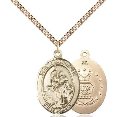 St. Joan of Arc Air Force Medal Necklace - 14K Gold - 1 Inch Tall x 3/4 Inch Wide with 24" Chain