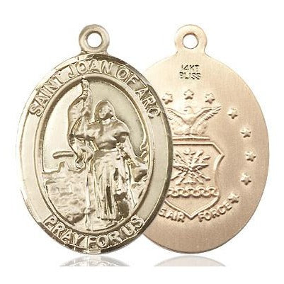 St. Joan of Arc Air Force Medal - 14K Gold - 1 Inch Tall x 3/4 Inch Wide