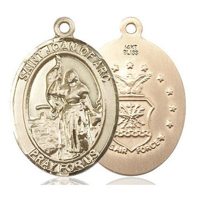 St. Joan of Arc Air Force Medal Necklace - 14K Gold - 1 Inch Tall x 3/4 Inch Wide with 18" Chain