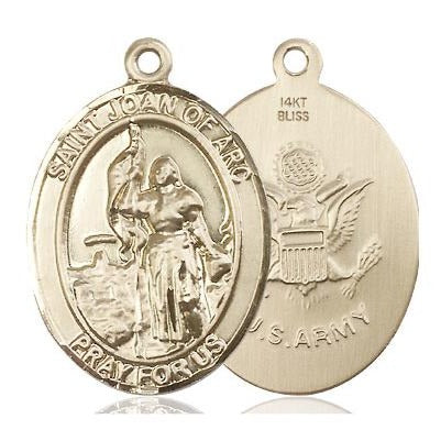 St. Joan of Arc Army Medal Necklace - 14K Gold - 1 Inch Tall x 3/4 Inch Wide with 24" Chain