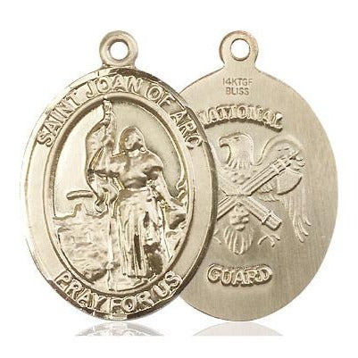 St. Joan of Arc National Guard Medal Necklace - 14K Gold - 1 Inch Tall x 3/4 Inch Wide with 18" Chain