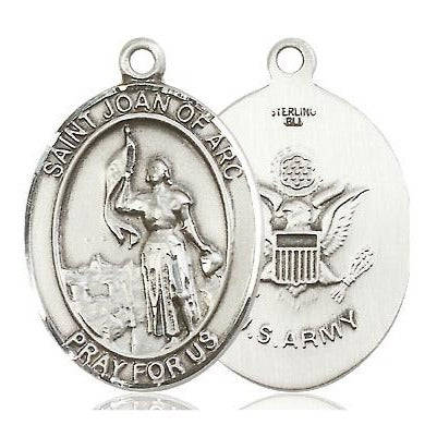 St. Joan of Arc Army Medal Necklace - Sterling Silver - 1 Inch Tall x 3/4 Inch Wide with 18" Chain