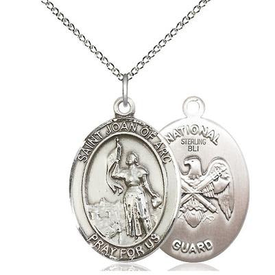 St. Joan of Arc National Guard Medal Necklace - Sterling Silver - 1 Inch Tall x 3/4 Inch Wide with 18" Chain