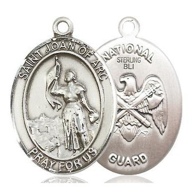 St. Joan of Arc National Guard Medal Necklace - Sterling Silver - 1 Inch Tall x 3/4 Inch Wide with 18" Chain