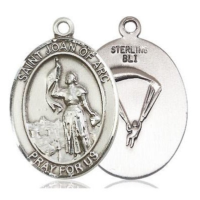St. Joan of Arc Paratrooper Medal Necklace - Sterling Silver - 1 Inch Tall x 3/4 Inch Wide with 18" Chain