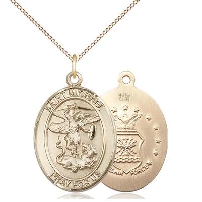 St. Michael Air Force Necklace - 14K Gold Filled - 1 Inch Tall x 3/4 Inch Wide with 18" Chain