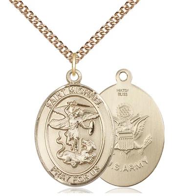 St. Michael Army Medal Necklace - 14K Gold Filled - 1 Inch Tall x 3/4 Inch Wide with 24" Chain