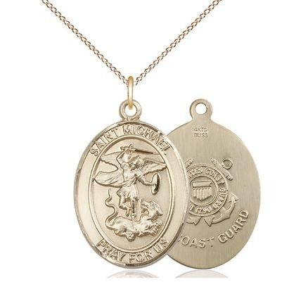 St. Michael Coast Guard Medal Necklace - 14K Gold Filled - 1 Inch Tall x 3/4 Inch Wide with 18" Chain