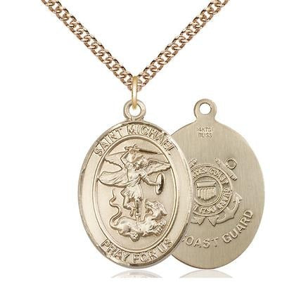 St. Michael Coast Guard Medal Necklace - 14K Gold Filled - 1 Inch Tall x 3/4 Inch Wide with 24" Chain
