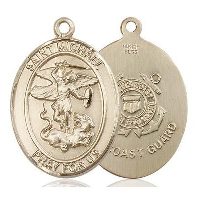St. Michael Coast Guard Medal Necklace - 14K Gold Filled - 1 Inch Tall x 3/4 Inch Wide with 18" Chain