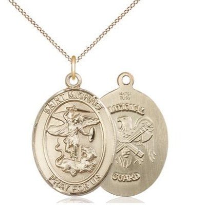 St. Michael National Guard Medal Necklace - 14K Gold Filled - 7/8 Inch Tall x 3/4 Inch Wide with 18" Chain