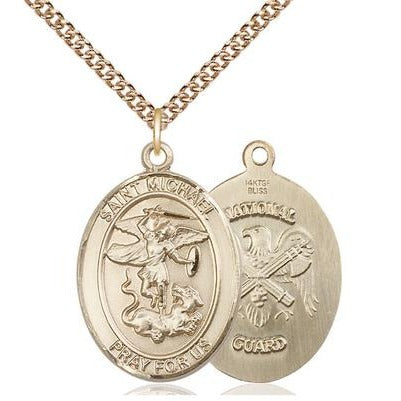 St. Michael National Guard Medal Necklace - 14K Gold Filled - 1 Inch Tall x 3/4 Inch Wide with 24" Chain