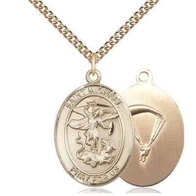 St. Michael Paratrooper Medal Necklace - 14K Gold Filled - 1 Inch Tall x 3/4 Inch Wide with 24" Chain