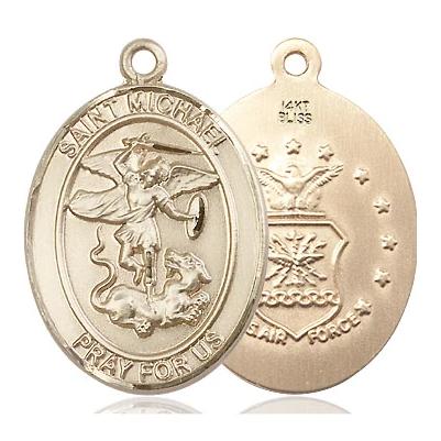St. Michael Air Force Medal Necklace - 14K Gold - 1 Inch Tall x 3/4 Inch Wide with 24" Chain