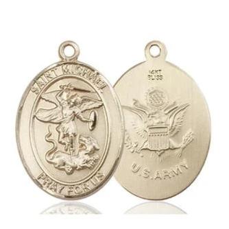St. Michael Army Medal - 14K Gold - 1 Inch Tall x 3/4 Inch Wide