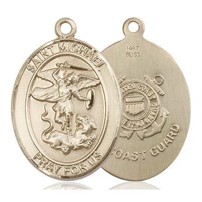 St. Michael Coast Guard Medal Necklace - 14K Gold - 1 Inch Tall x 3/4 Inch Wide with 18" Chain