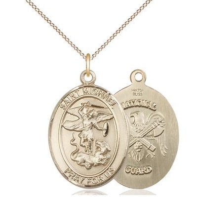 St. Michael National Guard Medal Necklace - 14K Gold - 1 Inch Tall x 3/4 Inch Wide with 18" Chain