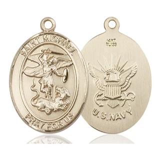St. Michael Navy Medal - 14K Gold - 1 Inch Tall x 3/4 Inch Wide