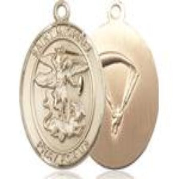 St. Michael Paratrooper Medal Necklace - 14K Gold - 1 Inch Tall x 3/4 Inch Wide with 24" Chain