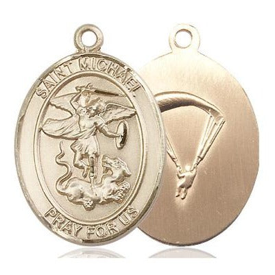 St. Michael Paratrooper Medal Necklace - 14K Gold - 1 Inch Tall x 3/4 Inch Wide with 18" Chain