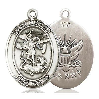 St. Michael Navy Medal - Pewter - 1 Inch Tall x 3/4 Inch Wide