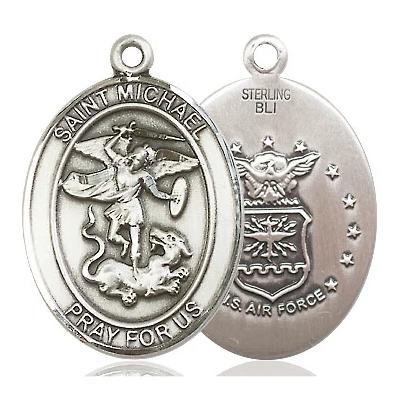 St. Michael Air Force Medal Necklace - Sterling Silver - 1 Inch Tall x 3/4 Inch Wide with 24" Chain